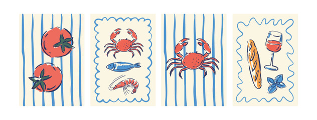 Hand drawn vintage illustrations in a doodle style. Vector Food illustrations in classic Italian aesthetics. Dolce Vita - Menu, posters designs.