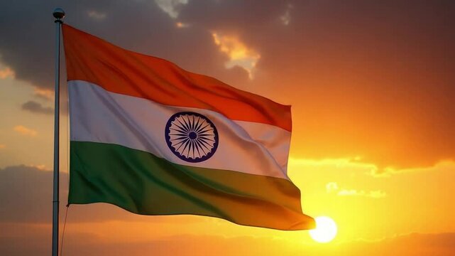 Indian Flag Flying in Evening Sky &ndash; Honoring the Spirit of Independence