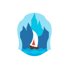 viking ship frozen inside towering glacier cave 