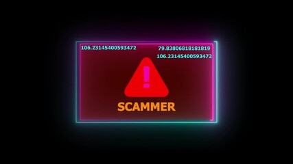 Digital warning of scam alert and fraudulent activity indicated by red exclamation sign