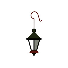 vintage lantern hanging on hook on white 