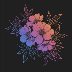 Gradient Floral Bouquet: Elegant Line Art Botanical Illustration