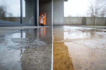 A split-screen view of a surface before and after cleaning, showing a dramatic transformation from dirty to sparkling clean. Strong contrast and impact.