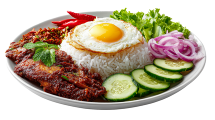 Delicious isolated nasi lemak traditional malaysian food with sambal rice and egg culinary delight studio shot
