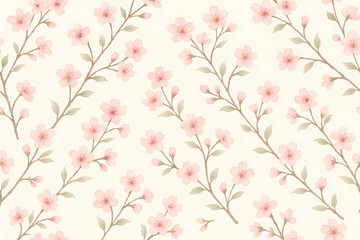 Soft Pink Watercolor Floral Vine Seamless Pattern
