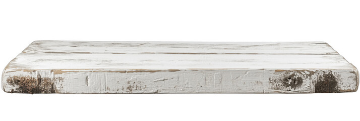 Fototapeta premium Rustic white wooden tabletop with distressed finish for home decor and furniture design, isolated on transparent background