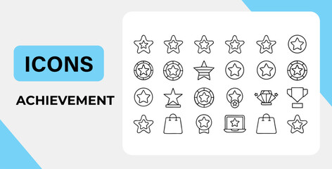 Achievement Icons Set for Recognition and Success Represented with Star Designs Shopping Bag Trophy and Diamond Symbols