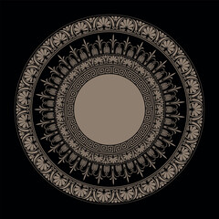 Vintage round frame with decorative greek ornament. Greek meander. Circle european border. Round antique border. Patterns of Greece, ancient Rome. Classic egyptian, assyrian, greek motives. For textil