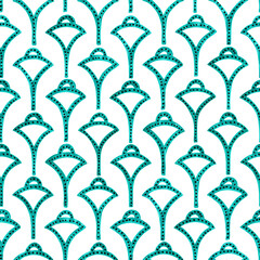 Seamless geometric pattern. Stylized art deco shapes drawn with markers. Elegant modern motif on white background. Repeating symmetrical elements.