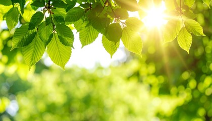 Lush spring foliage bathed in sunlight