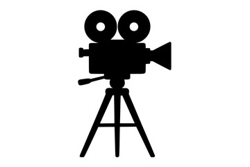 Silhouette of a vintage film camera on a neutral background