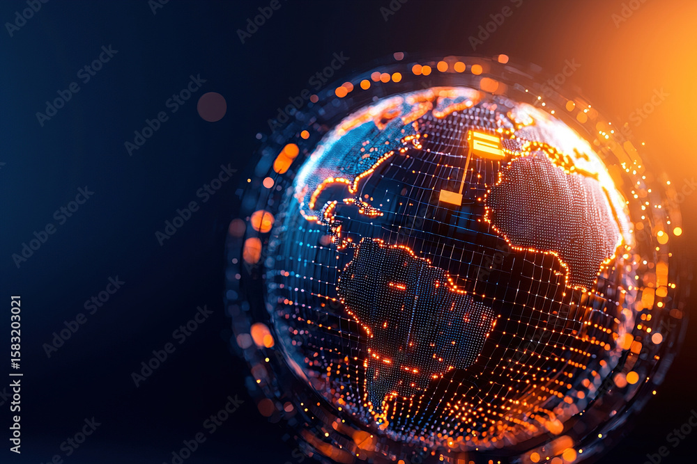 Aufkleber glowing globe representing global connectivity and digital marketing strategies, showcasing vibrant 