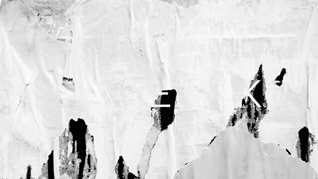 Old ripped torn blank black and white fly posters textures backgrounds grunge creased crumpled paper vintage collage placards empty space for text