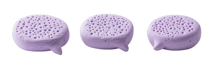 Purple textured modeling clay with porous surface for creative projects and crafts, isolated on transparent background