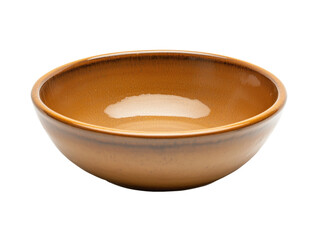 Ceramic bowl with glossy brown finish and smooth interior for serving food, isolated on transparent background