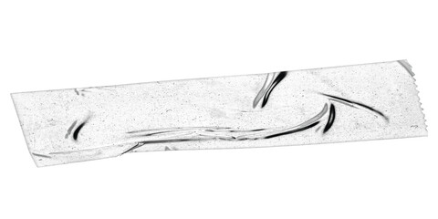 Clear plastic tape strip with natural wrinkles and fiber lines isolated on transparent background...