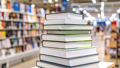 Stack of books in a bookstore