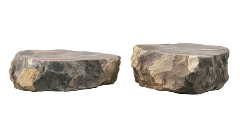 Natural stone boulders with unique textures and colors for landscaping or decoration, isolated on transparent background
