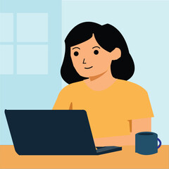 WOMAN FREELANCER WORKING ON LAPTOP