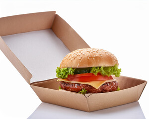 A mouth-watering cheeseburger with grilled beef, melted cheese, fresh lettuce, and ripe tomato on a sesame bun, isolated against white for a delicious fast-food meal