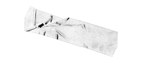 Diagonal wrinkled transparent tape with sharp creases – isolated torn strip on transparent...