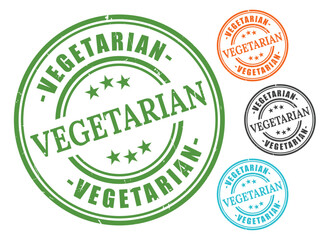Vegetarian Badge Collection, Grunge Rubber Plant-Based Diet Stamp Set  
