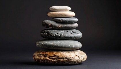 Stacked smooth stones on dark background