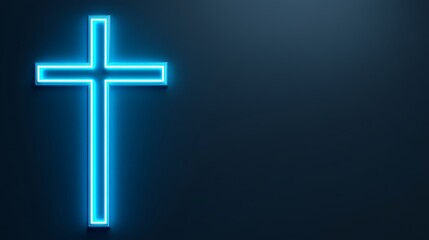 Naklejka premium Neon cross on dark background