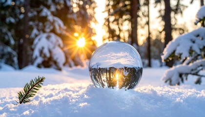 Crystal sphere in snowy forest
