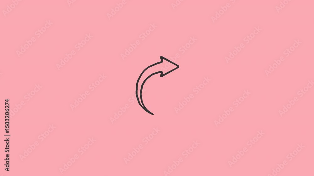 Poster animated curved arrow icon rotating on a pink background for graphic design projects.alpha chanel vi
