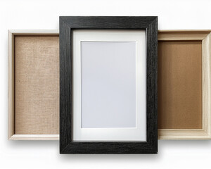 Empty wooden picture frame on a rustic wooden wall