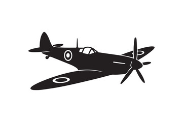 Spitfire plane silhouette vector art illustration on white background