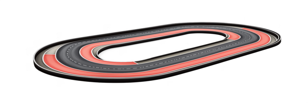 Slot car racing track design with multiple lanes and vibrant colors, isolated on transparent background