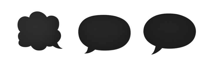 Black speech bubbles for dialogue representation in design and communication, isolated on transparent background