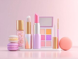fresh idea of cosmetics set design on simple background. Banner for cosmetics store