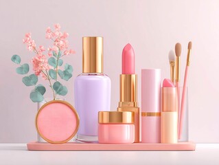 fresh idea of cosmetics set design on simple background. Banner for cosmetics store