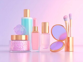 fresh idea of cosmetics set design on simple background. Banner for cosmetics store