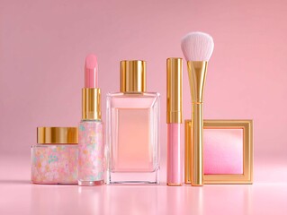 fresh idea of cosmetics set design on simple background. Banner for cosmetics store