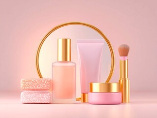 fresh idea of cosmetics set design on simple background. Banner for cosmetics store
