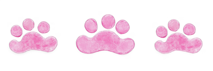 Pink paw prints on white background for pet-themed designs and decorations, isolated on transparent background