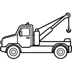 Clean line art illustration of a tow truck with its hook extended isolated on white background