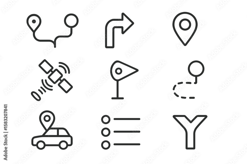 Aufkleber navigation and gps line icon set. travel, map, direction icons in linear style