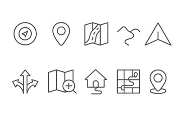 Navigation and maps outline icon set. gps, location, direction, compass icons
