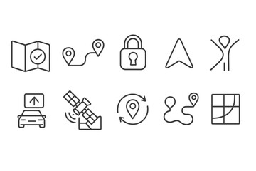 Navigation, gps line icon set. direction, map, travel icons outline collection