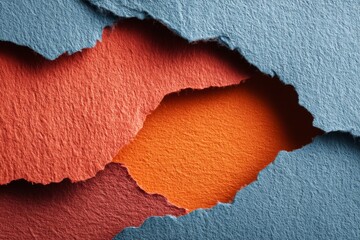 Colorful torn paper layers showcase texture and contrast in artistic composition for creative use