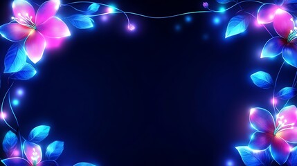 Glowing flowers frame, dark background
