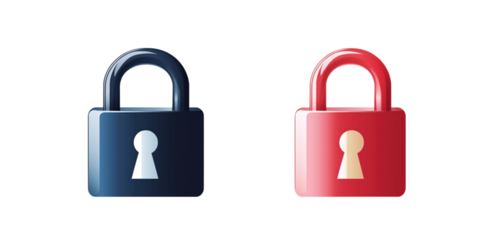 Colorful padlocks representing security and privacy concepts in digital design, isolated on transparent background
