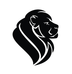 wild african lion with gorgeous mane side view portrait - majestic big cat profile head black and white vector design