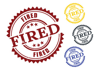 Fired Label Stamp Pack, Grunge Rubber Job Separation Vector Set  