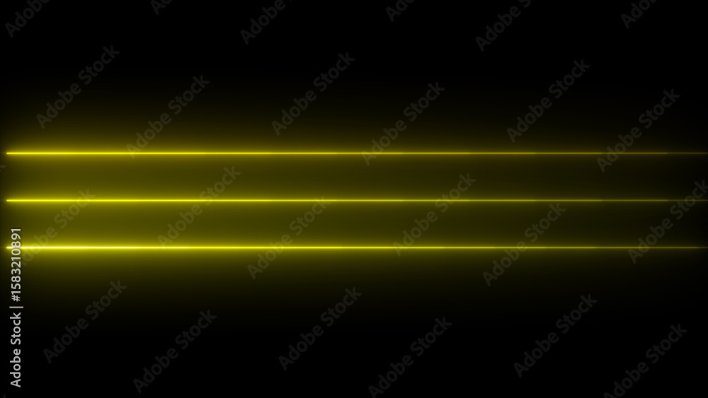 Fototapete Horizontal opposite deraction neon line animation. Yellow speed light streaks set. Glowing motion blur lines futuristic neon effect on a dark background.